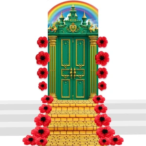 Halloween Green Castle Cover Door Banner Yellow Brick Floor Runner Crepe Paper Red Poppy Flower, Princess Witch Party Backdrop, Halloween Trunk Treat Decoration Halloween Green Castle Cover Door Banner Yellow Brick Floor Runner Crepe Paper Red Poppy Flower, Princess Witch Party Backdrop, Halloween Trunk Treat Decoration