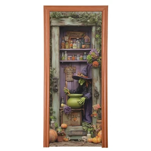 Halloween Witch Door Cover, Stretch Fabric Backdrop Door Porch Covers for Home Party Holidays Decoration, 32x79 in Halloween Witch Door Cover, Stretch Fabric Backdrop Door Porch Covers for Home Party Holidays Decoration, 32x79 in