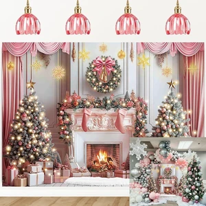Pink Christmas Backdrop for Photography Christmas Tree Fireplace Background 8x6ft Pink Winter Christmas Banner, New Year Family Holiday Party Decoration, Photo Studio Props Pictures Pink Christmas Backdrop for Photography Christmas Tree Fireplace Background 8x6ft Pink Winter Christmas Banner, New Year Family Holiday Party Decoration, Photo Studio Props Pictures