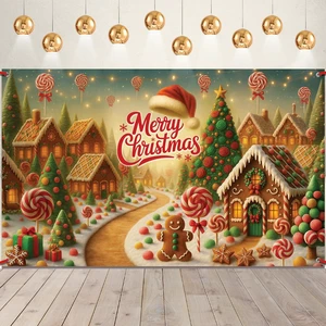 Merry Christmas Banner 72x44 Inch Wall Backdrop for Christmas Decorations Indoor, Outdoor, Gingerbread Banner for Xmas Decorations, Holiday Party Decor Merry Christmas Banner 72x44 Inch Wall Backdrop for Christmas Decorations Indoor, Outdoor, Gingerbread Banner for Xmas Decorations, Holiday Party Decor