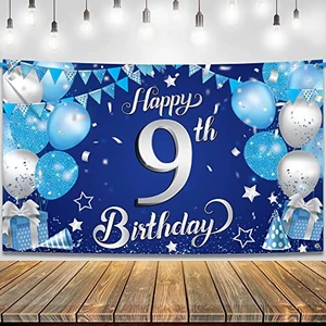 Blue Happy 9th Birthday Decorations Banner 72x44 Inch 9th Birthday Decorations for Boys, Girls, Happy Bday Decor, Bday Backdrop Banner for Blue Party Decorations Blue Happy 9th Birthday Decorations Banner 72x44 Inch 9th Birthday Decorations for Boys, Girls, Happy Bday Decor, Bday Backdrop Banner for Blue Party Decorations
