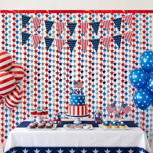 4 Pack Red White Blue Star Party Decoration Set, 2 Pack 3.3ft x 6.6 ft Star Foil Fringe Tinsel Streamer Curtain Backdrop + 2 USA Flag Pennant Banner Buntings for Independence Day, Patriotic Decor 4 Pack Red White Blue Star Party Decoration Set, 2 Pack 3.3ft x 6.6 ft Star Foil Fringe Tinsel Streamer Curtain Backdrop + 2 USA Flag Pennant Banner Buntings for Independence Day, Patriotic Decor