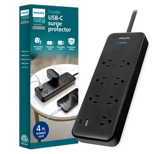 7-Outlet Adapter Spaced Surge Protector 4 Ft Braided Extension Cord, 1500 Joules, 7 Outlet Extender (Wide Spaced), 1 USB-A, 1 USB-C, Flat Plug, ETL Safety Certified 7-Outlet Adapter Spaced Surge Protector 4 Ft Braided Extension Cord, 1500 Joules, 7 Outlet Extender (Wide Spaced), 1 USB-A, 1 USB-C, Flat Plug, ETL Safety Certified