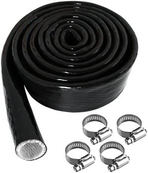Silicone Wire and Fuel Line Heat Shield Sleeve for Auto, 1/2" I.D. x 5FT Fire Sleeve Silicone Coated Fiberglass Heat Protection with 4 Clamps for Automotive Hose, Wiring Harness, Exhaust, Spark Plug Silicone Wire and Fuel Line Heat Shield Sleeve for Auto, 1/2" I.D. x 5FT Fire Sleeve Silicone Coated Fiberglass Heat Protection with 4 Clamps for Automotive Hose, Wiring Harness, Exhaust, Spark Plug