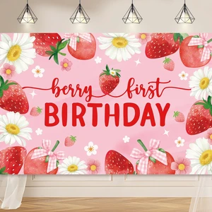Berry First Birthday Party Decorations Backdrop Sweet One Birthday Party Backdrop Banner for Girls Strawberry Theme Birthday Party Supplies 7FT*5FT Berry First Birthday Party Decorations Backdrop Sweet One Birthday Party Backdrop Banner for Girls Strawberry Theme Birthday Party Supplies 7FT*5FT