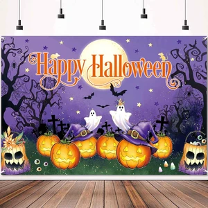 8x6ft Happy Halloween Backdrop Banner Purple Halloween Party Decorations Indoor Outdoor Large Spooky Pumpkin Ghost Trick or Treat Photography Background Wall Decor for Kids 8x6ft Happy Halloween Backdrop Banner Purple Halloween Party Decorations Indoor Outdoor Large Spooky Pumpkin Ghost Trick or Treat Photography Background Wall Decor for Kids
