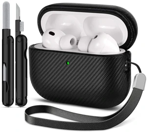for AirPod Pro 3 Case, Carbon Fiber Leather Case, Compatible with AirPods Pro 3rd Generation Case (2025), AirPods Pro 3 case Leather Protective Cover with Lanyard & Cleaner Kit, Black for AirPod Pro 3 Case, Carbon Fiber Leather Case, Compatible with AirPods Pro 3rd Generation Case (2025), AirPods Pro 3 case Leather Protective Cover with Lanyard & Cleaner Kit, Black