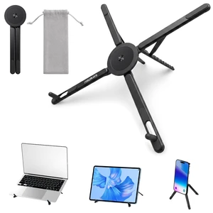 3-in-1 Portable Laptop Stand Magnetic Phone Holder Foldable Riser 8-Level Height Adjustable All Aluminum Design Anti-slip Silicone Head for Home Travel Desk, Black 3-in-1 Portable Laptop Stand Magnetic Phone Holder Foldable Riser 8-Level Height Adjustable All Aluminum Design Anti-slip Silicone Head for Home Travel Desk, Black