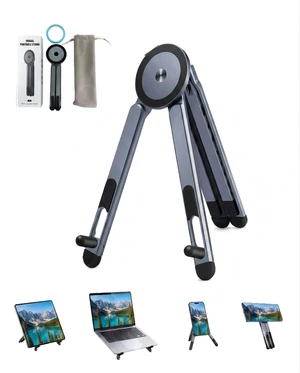 Foldable Magnetic Laptop Stand, Portable Aluminum Ergonomic Riser Compatible with Pad and laptops up to 16", aerospace aluminum, 8-Level adjustable height, lightweight for office & travel Foldable Magnetic Laptop Stand, Portable Aluminum Ergonomic Riser Compatible with Pad and laptops up to 16", aerospace aluminum, 8-Level adjustable height, lightweight for office & travel