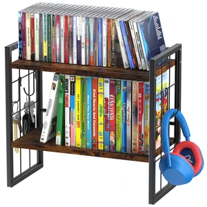2-Tier CD Storage Rack, DVD Storage Display Rack with 4 Hooks CD Holder Shelf, CD Organizer Tower, Holds Up to 25 DVDs or 37 CDs, DVD Display Stand with 26 Ib, for Music Enthusiasts 2-Tier CD Storage Rack, DVD Storage Display Rack with 4 Hooks CD Holder Shelf, CD Organizer Tower, Holds Up to 25 DVDs or 37 CDs, DVD Display Stand with 26 Ib, for Music Enthusiasts