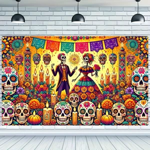 Dia de Los Muertos Banner 71x43 in Skull Decor Day of the Dead Background and Sugar Skull Fiesta Banner for Fiesta, Photo Booth and Wall, Skull Illustration Dia de Los Muertos Banner 71x43 in Skull Decor Day of the Dead Background and Sugar Skull Fiesta Banner for Fiesta, Photo Booth and Wall, Skull Illustration