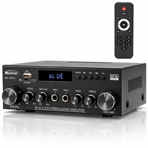 AK52Pro Bluetooth 5.0 Stereo Audio Amplifier 2.1 Channel 400W Stereo Receiver with FM, Echo, AUX, USB, SD, MIC Inputs,for 2 Passive Speakers & Passive Subwoofer AK52Pro Bluetooth 5.0 Stereo Audio Amplifier 2.1 Channel 400W Stereo Receiver with FM, Echo, AUX, USB, SD, MIC Inputs,for 2 Passive Speakers & Passive Subwoofer
