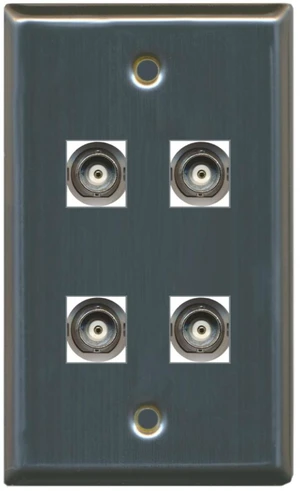 4 Port BNC Female/Female HD-SDI Jack Wall Plate - Stainless Steel/Gray 4 Port BNC Female/Female HD-SDI Jack Wall Plate - Stainless Steel/Gray