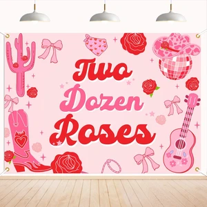 Two Dozen Roses Backdrop - Pink Floral Western Theme 2nd Birthday Decor, Western Disco Cowgirls Coquette 2nd Birthday Party Decorations 7x5ft Two Dozen Roses Backdrop - Pink Floral Western Theme 2nd Birthday Decor, Western Disco Cowgirls Coquette 2nd Birthday Party Decorations 7x5ft