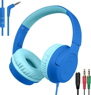 Kids Wired Headphones with Microphone, 85/94dB Safe Volume Limiter,Foldable,3.5mm Jack Over-Ear Cord Headset for Online Study/Travel, Compatible with Tablet,iPad,PC&More,Navy&Teal Kids Wired Headphones with Microphone, 85/94dB Safe Volume Limiter,Foldable,3.5mm Jack Over-Ear Cord Headset for Online Study/Travel, Compatible with Tablet,iPad,PC&More,Navy&Teal