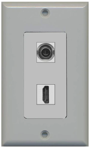 3.5mm Audio Headphone Jack and 1 HDMI Port Wall Plate Decorative - Gray - Bracket Included 3.5mm Audio Headphone Jack and 1 HDMI Port Wall Plate Decorative - Gray - Bracket Included