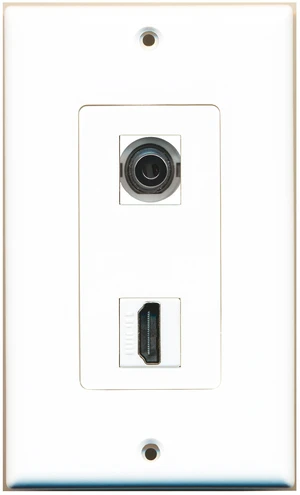 3.5mm Audio Headphone Jack and 1 HDMI Port Wall Plate Decorative - White - Bracket Included 3.5mm Audio Headphone Jack and 1 HDMI Port Wall Plate Decorative - White - Bracket Included