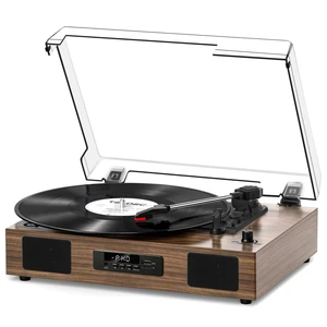 Vinyl Record Player Bluetooth 3-Speed Turntable with Speakers, Walnut USB Recording, Digital Display, RCA Line-out, AUX Input, Auto stop Vinyl Record Player Bluetooth 3-Speed Turntable with Speakers, Walnut USB Recording, Digital Display, RCA Line-out, AUX Input, Auto stop