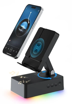 Wireless Induction Speaker Bluetooth Speaker with Phone Stand HD Stereo Sound, RGB Ambient Light, Foldable 360° Adjustable Desktop Phone Holder, For Home Office, Gifts for Men Women Wireless Induction Speaker Bluetooth Speaker with Phone Stand HD Stereo Sound, RGB Ambient Light, Foldable 360° Adjustable Desktop Phone Holder, For Home Office, Gifts for Men Women