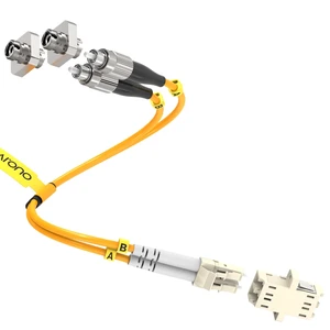 0.7 ft LC to FC Fiber Optic Adapter Cable MM 62.5/125 Duplex with Adapter UPC Polished OFNR Zipcord Jacket, Low Insertion Loss Fiber Optic Hybrid Adapter Cable Female-Male Hybird Conversion Cable 0.7 ft LC to FC Fiber Optic Adapter Cable MM 62.5/125 Duplex with Adapter UPC Polished OFNR Zipcord Jacket, Low Insertion Loss Fiber Optic Hybrid Adapter Cable Female-Male Hybird Conversion Cable