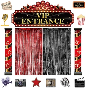 Movie Night Porch Sign Banner, Movie Night Party Decorations Casino Party Decorations with VIP Entrance Banner Foil Fringe Curtain & Cards for Home Theater Film Awards Red Carpet Events Movie Night Porch Sign Banner, Movie Night Party Decorations Casino Party Decorations with VIP Entrance Banner Foil Fringe Curtain & Cards for Home Theater Film Awards Red Carpet Events