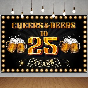 Cheers and Beers to 25 years Banner Backdrop Happy 25th Birthday Background for Men Women Photography Bday Anniversary Party Sign Decorations Supplies, Pink Cheers and Beers to 25 years Banner Backdrop Happy 25th Birthday Background for Men Women Photography Bday Anniversary Party Sign Decorations Supplies, Pink