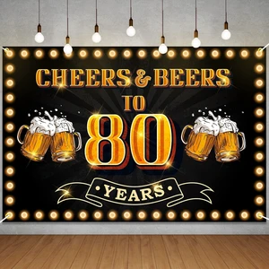 Cheers and Beers to 80 Years Banner Backdrop Happy 80th Birthday Background for Men Women Photography Bday Anniversary Party Sign Decorations Supplies Black and Gold Cheers and Beers to 80 Years Banner Backdrop Happy 80th Birthday Background for Men Women Photography Bday Anniversary Party Sign Decorations Supplies Black and Gold