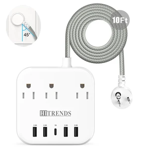 Surge Protector Power Strip, 10FT Extension Cord, 3 Outlets 4 USB-A 1 USB-C (5V/3A), 45° Flat Plug Wall Mountable for Home Office, Dorm, Cruise Ship, Nightstand Surge Protector Power Strip, 10FT Extension Cord, 3 Outlets 4 USB-A 1 USB-C (5V/3A), 45° Flat Plug Wall Mountable for Home Office, Dorm, Cruise Ship, Nightstand