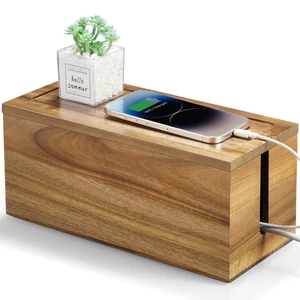 Acacia Wood Cable Management Box - Cable Organizer Box - 2 Open Slots Cords Hider Box - Under Desk Cord Organizer for Power Strip Extension Cord Surge Protector Charger Wire Acacia Wood Cable Management Box - Cable Organizer Box - 2 Open Slots Cords Hider Box - Under Desk Cord Organizer for Power Strip Extension Cord Surge Protector Charger Wire