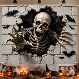 Halloween Skeleton Backdrop 91 x 71 Inch Scary Broken Wall Banner with Skull Bats Spider Web, Haunted House Party Photo Booth Decorations for Indoor Outdoor Wall Decor Halloween Skeleton Backdrop 91 x 71 Inch Scary Broken Wall Banner with Skull Bats Spider Web, Haunted House Party Photo Booth Decorations for Indoor Outdoor Wall Decor