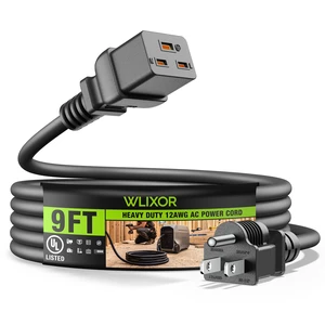 UL Listed NEMA 5-15P to IEC C19 AC Power Cord, 12AWG 20A 125V, 9FT Heavy-Duty Power Cable Replacement for Rack Server, UPS, PDU, High-Power Computer, Network Data Center Equipment UL Listed NEMA 5-15P to IEC C19 AC Power Cord, 12AWG 20A 125V, 9FT Heavy-Duty Power Cable Replacement for Rack Server, UPS, PDU, High-Power Computer, Network Data Center Equipment