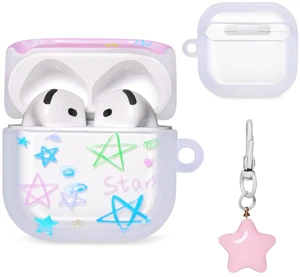 AirPods 4 Case, Star Pattern Cover with Keychain, Pink Cute star pattern adds a playful look, while the protective cover and keychain make your AirPods 4 easy to carry and protect AirPods 4 Case, Star Pattern Cover with Keychain, Pink Cute star pattern adds a playful look, while the protective cover and keychain make your AirPods 4 easy to carry and protect