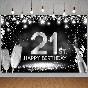 Happy 21st Birthday Banner Backdrop Silver and Black Champagne 21 Years Old Background Bday Decorations for Girls Boys Women Men Photography Party Supplies Glitter Happy 21st Birthday Banner Backdrop Silver and Black Champagne 21 Years Old Background Bday Decorations for Girls Boys Women Men Photography Party Supplies Glitter