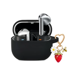for Samsung Galaxy Buds 3 & Galaxy Buds 3 Pro & Bud 3 FE Case Cover,Cute Strawberry Bee Daisy Charm Keychain,Soft Silicone Protective Cover for Samsung Galaxy Buds3 Series Charging Case Black for Samsung Galaxy Buds 3 & Galaxy Buds 3 Pro & Bud 3 FE Case Cover,Cute Strawberry Bee Daisy Charm Keychain,Soft Silicone Protective Cover for Samsung Galaxy Buds3 Series Charging Case Black