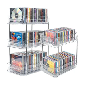 Clear CD Organizer, 3-Tier Sliding Drawer Storage Shelf - Holds 72 CDs, Versatile Organizer for VCDs DVDs CDs, Cosmetics, Cups (3-Tier) Clear CD Organizer, 3-Tier Sliding Drawer Storage Shelf - Holds 72 CDs, Versatile Organizer for VCDs DVDs CDs, Cosmetics, Cups (3-Tier)
