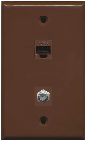 1 Port Coax Cable TV- F-Type 1 Port Cat6 Ethernet Wall Plate - Brown 1 Port Coax Cable TV- F-Type 1 Port Cat6 Ethernet Wall Plate - Brown