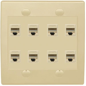 8 Port Flat Dual 2 Gang Ethernet Cat5e RJ45 Network Wall Plate - Ivory 8 Port Flat Dual 2 Gang Ethernet Cat5e RJ45 Network Wall Plate - Ivory