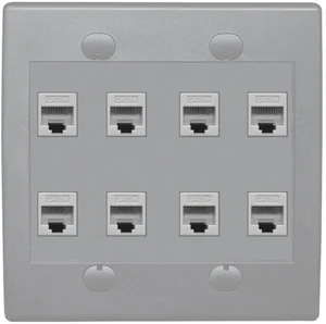 8 Port Flat Dual 2 Gang Ethernet Cat5e RJ45 Network Wall Plate - Gray 8 Port Flat Dual 2 Gang Ethernet Cat5e RJ45 Network Wall Plate - Gray