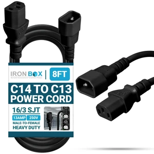 IronBox Electric C14 to C13 Power Cord - 13A, 250V, 16/3 SJT - UL Listed Jumper Cord and IEC Power Cable - Heavy Duty Plug and Connectors for Computer, Desktop, Monitor, Speaker, UPS, PDU & More (8ft) IronBox Electric C14 to C13 Power Cord - 13A, 250V, 16/3 SJT - UL Listed Jumper Cord and IEC Power Cable - Heavy Duty Plug and Connectors for Computer, Desktop, Monitor, Speaker, UPS, PDU & More (8ft)