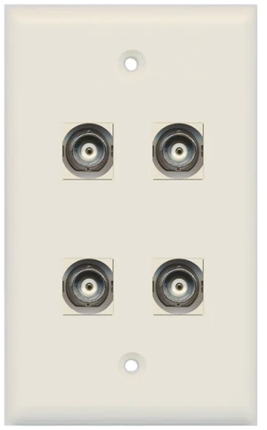 4 Port BNC Female/Female HD-SDI Jack Wall Plate - Light Almond 4 Port BNC Female/Female HD-SDI Jack Wall Plate - Light Almond