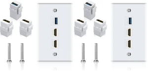 HDMI Wall Plate USB 3.0 Wall Plate, 3-Port Keystone Plug with 4K HDMI + USB 3.0 for Cable Mount Socket Panel Cover, White (Pack of 2) HDMI Wall Plate USB 3.0 Wall Plate, 3-Port Keystone Plug with 4K HDMI + USB 3.0 for Cable Mount Socket Panel Cover, White (Pack of 2)
