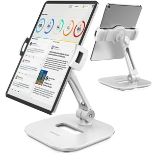 Tablet Stand Holder, Stylish Aluminum iPad Stands, Foldable 360° Swivel iPad iPhone Table Stand Holder fits 4-11" Tablets/Smartphones for Kitchen Bedside Office POS Showroom Reception (White) Tablet Stand Holder, Stylish Aluminum iPad Stands, Foldable 360° Swivel iPad iPhone Table Stand Holder fits 4-11" Tablets/Smartphones for Kitchen Bedside Office POS Showroom Reception (White)