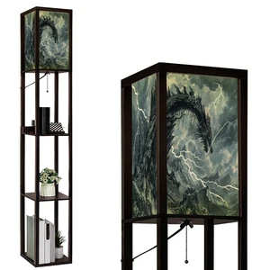 Floor Lamp with Shelves Dragon Shaped Crag Ruined Fortress Monochromatic Art Standing Tall Lamp USB Ports & Power Outlet Modern Corner Lamp Nightstand Light for Living Room Bedroom Floor Lamp with Shelves Dragon Shaped Crag Ruined Fortress Monochromatic Art Standing Tall Lamp USB Ports & Power Outlet Modern Corner Lamp Nightstand Light for Living Room Bedroom
