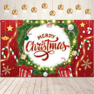 Merry Christmas Banner 72x44 Inch Red Merry Backdrop for Christmas Decorations, Backdrop for Xmas Decorations, Banner for Xmas Decor Indoor, Winter Party Decor