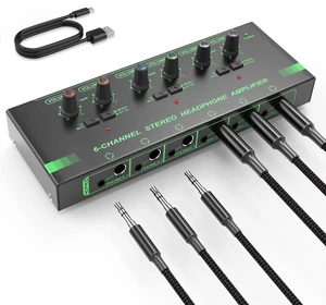 6 Channels Headphone Amplifier Independent Volume Control, Compact Mini Earphone Splitter, Stereo/Mono Switch, Compatible with 1/4" & 1/8" TS/TRS 6 Channels Headphone Amplifier Independent Volume Control, Compact Mini Earphone Splitter, Stereo/Mono Switch, Compatible with 1/4" & 1/8" TS/TRS