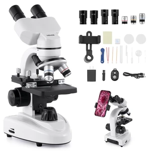 Compound Binocular Microscope, 40-2000X Magnification, Professional Compound Microscope for Adult with Phone Adapter, LED Light, Aluminum Alloy Body, for Lab, School, Home, Education Compound Binocular Microscope, 40-2000X Magnification, Professional Compound Microscope for Adult with Phone Adapter, LED Light, Aluminum Alloy Body, for Lab, School, Home, Education