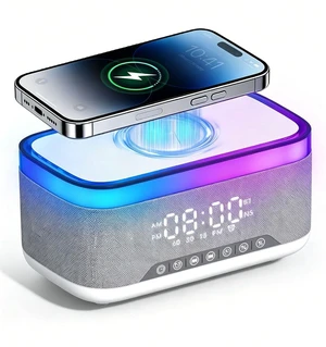 Bluetooth Speaker with Wireless Charging, Alarm Clock Radio for Bedrooms White Noise Wireless Speaker with FM Radio Phone Charger Dimmable Dual Alarm 13-Color Night Light Birthday Gifts for Men, Women Bluetooth Speaker with Wireless Charging, Alarm Clock Radio for Bedrooms White Noise Wireless Speaker with FM Radio Phone Charger Dimmable Dual Alarm 13-Color Night Light Birthday Gifts for Men, Women