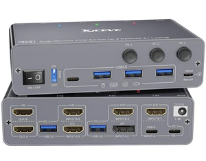 KVM Switch 2 Monitors 3 Computers USB C HDMI DP, EDID, 4K@60Hz USB 3.0 KVM Switch Dual Monitor HDMI for 1 Laptops 2 Desktop, 73W PD, Aluminum, Wired Remote(4K USB C HD DP 3 in 2 out KVM) KVM Switch 2 Monitors 3 Computers USB C HDMI DP, EDID, 4K@60Hz USB 3.0 KVM Switch Dual Monitor HDMI for 1 Laptops 2 Desktop, 73W PD, Aluminum, Wired Remote(4K USB C HD DP 3 in 2 out KVM)