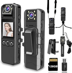 Body Camera with Audio and Video Recording, Unltra 4K Body Cam with 180° Rotating Lens, IR Cut Auto Night Vision, 6HR Battery, 128GB Body Worn Camcorder Personal Police (128G 4K Pixel) Body Camera with Audio and Video Recording, Unltra 4K Body Cam with 180° Rotating Lens, IR Cut Auto Night Vision, 6HR Battery, 128GB Body Worn Camcorder Personal Police (128G 4K Pixel)