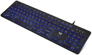 AKB-139EB 104 Key Large Print LED Keyboard, Blue Illuminated, Backlit, 2X Big Letter Keys, Low Profile Quiet Switches, USB Wired, Multimedia Controls, Water Resistant AKB-139EB 104 Key Large Print LED Keyboard, Blue Illuminated, Backlit, 2X Big Letter Keys, Low Profile Quiet Switches, USB Wired, Multimedia Controls, Water Resistant